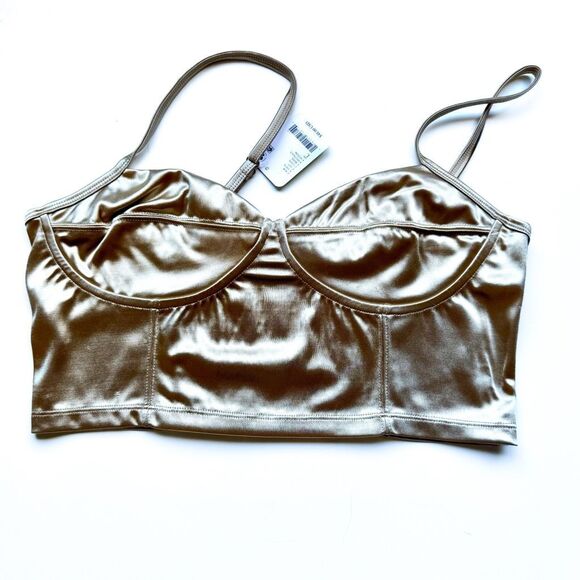 NWT Free People Casino Royal underwire satin top in latte gold color  Size L - Picture 5 of 10